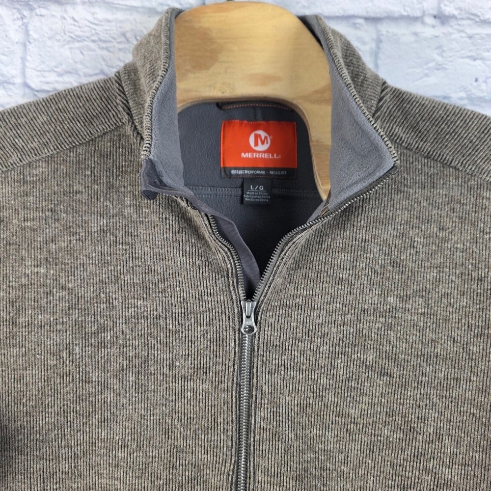 Merrell Men Select Performix Regulate Wool Full Zip Fleece Jacket Brown Large